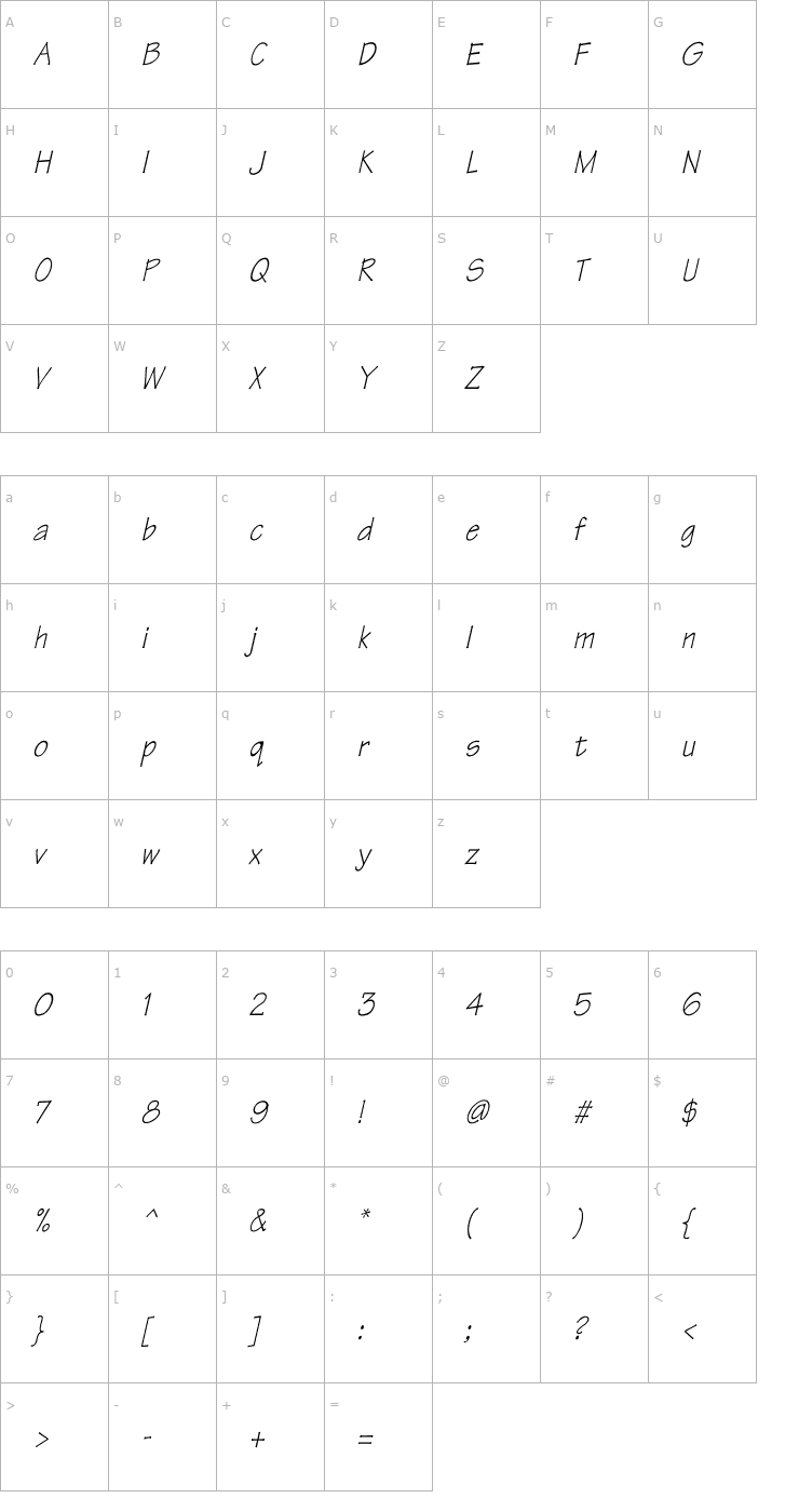 Character Map Tekton Th Italic Font