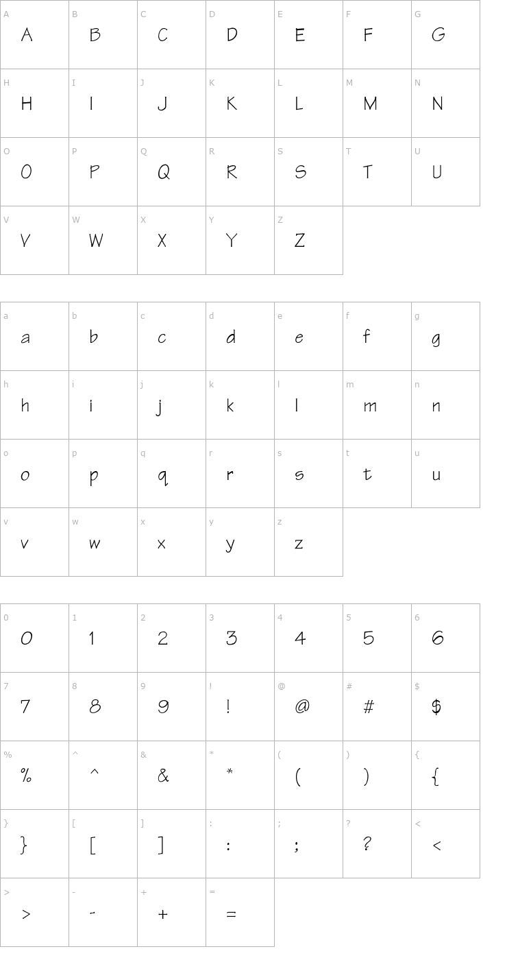 Character Map Tekton-Thin Font