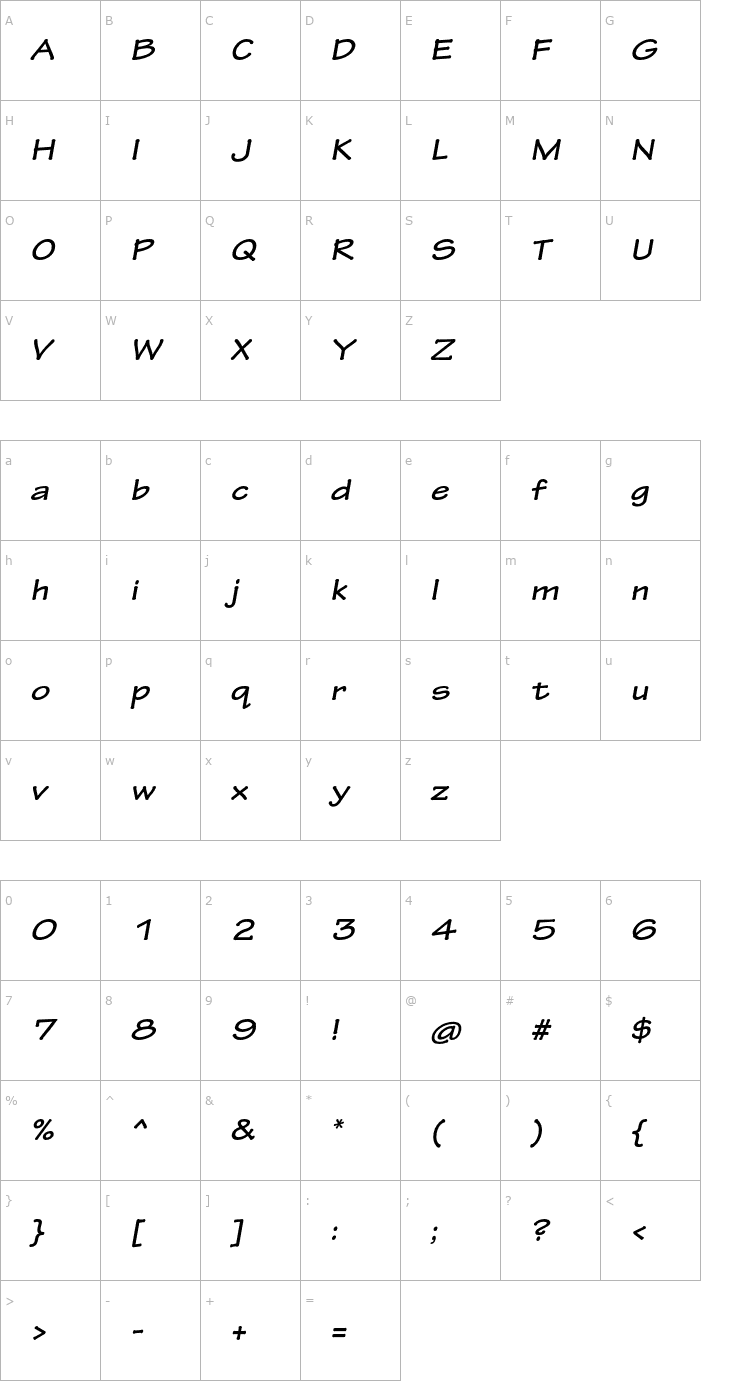 Character Map TektonPro-BoldExtObl Font