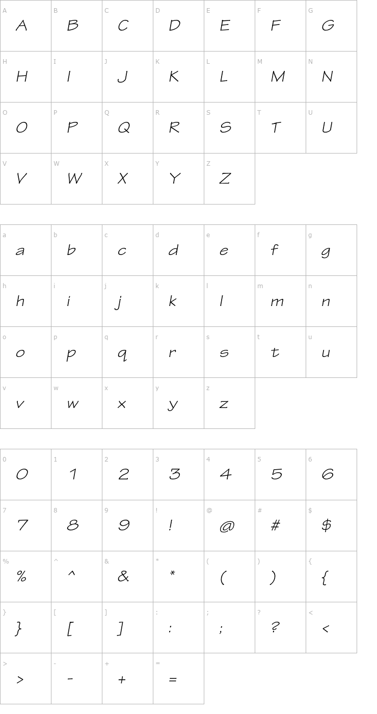 Character Map TektonPro-ExtObl Font