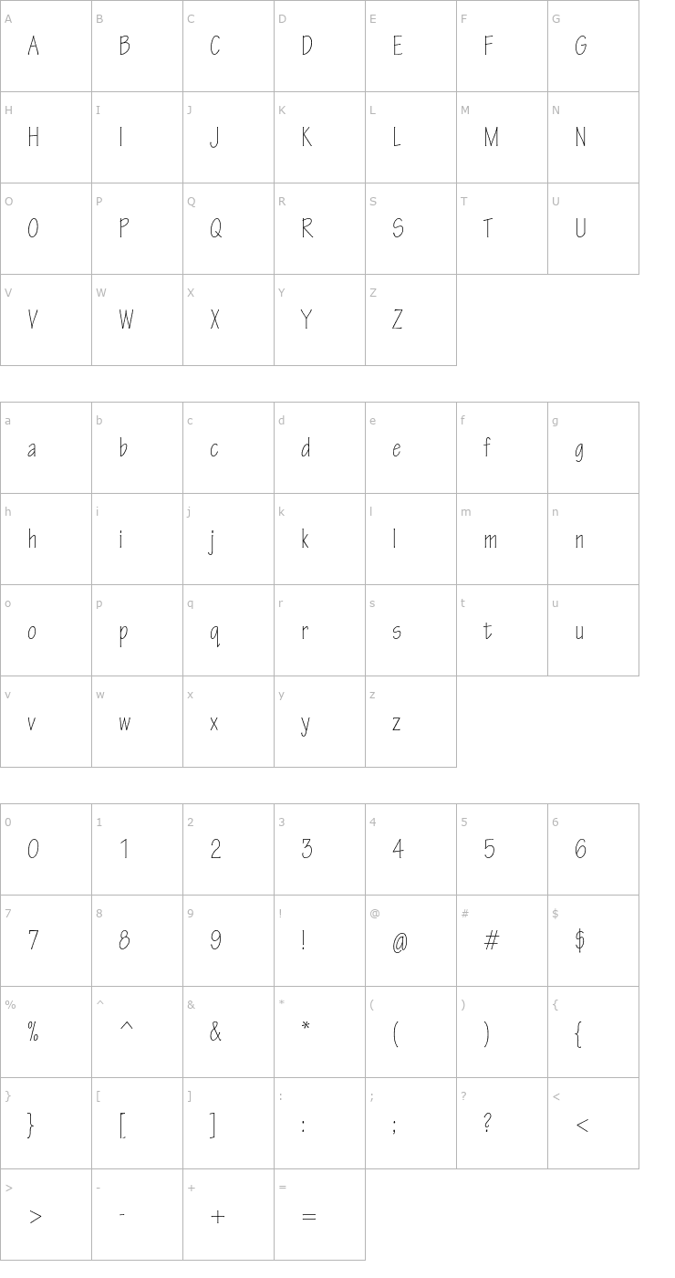 Character Map TektonPro-LightCond Font