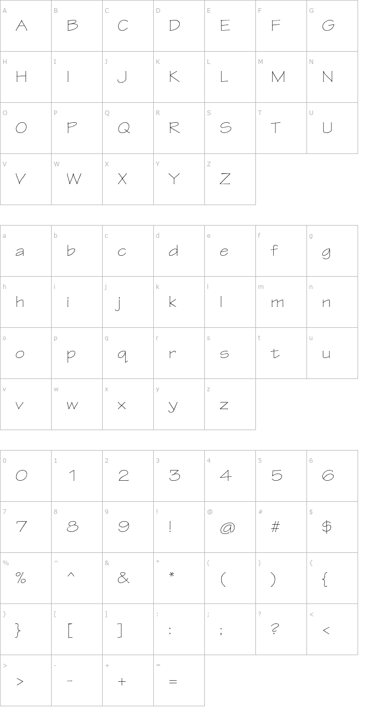 Character Map TektonPro-LightExt Font