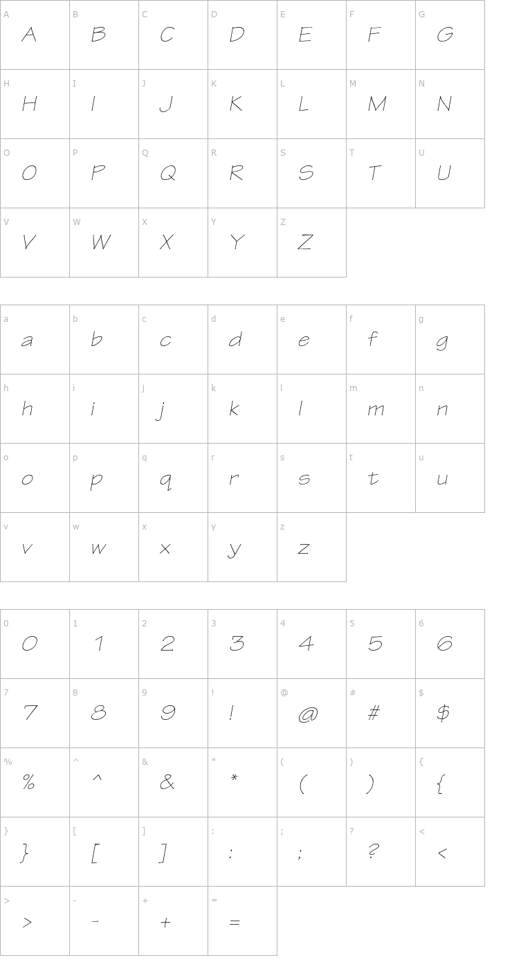 Character Map TektonPro-LightExtObl Font