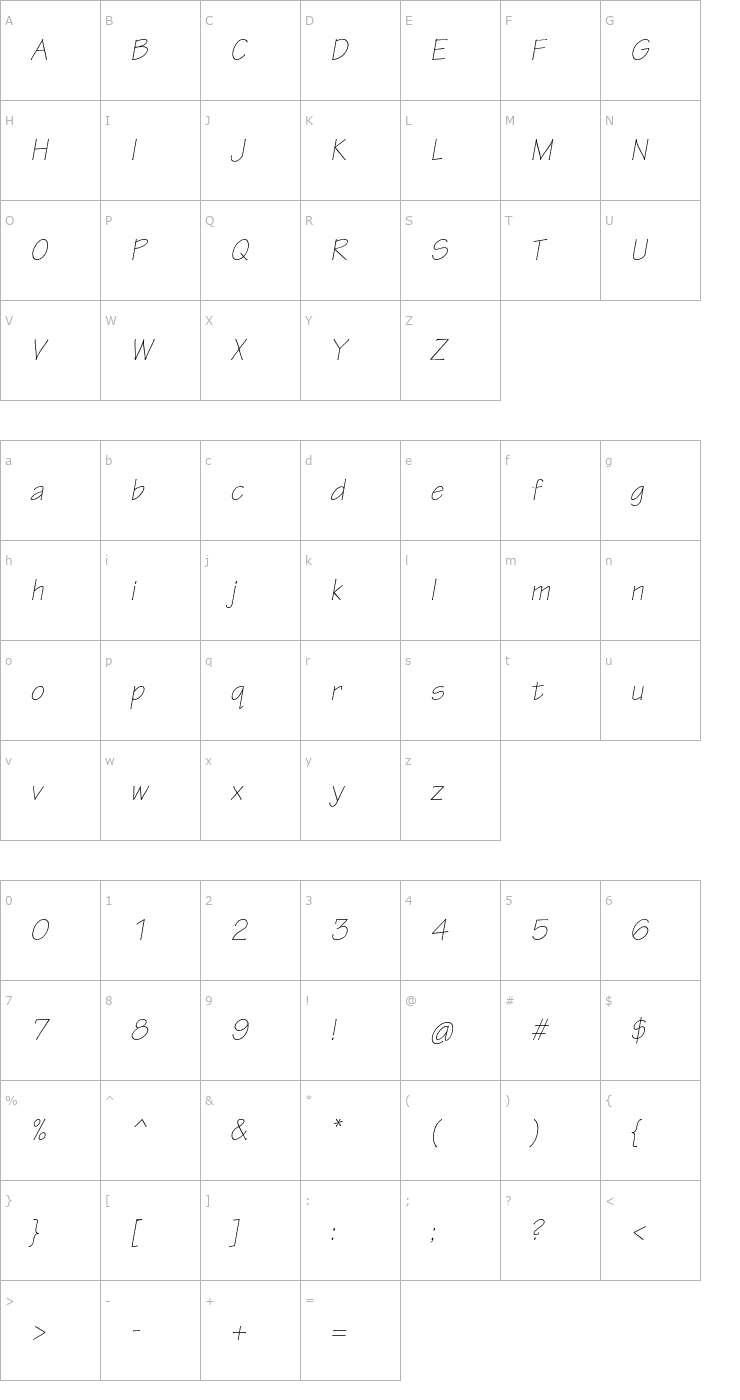 Character Map TektonPro-LightObl Font