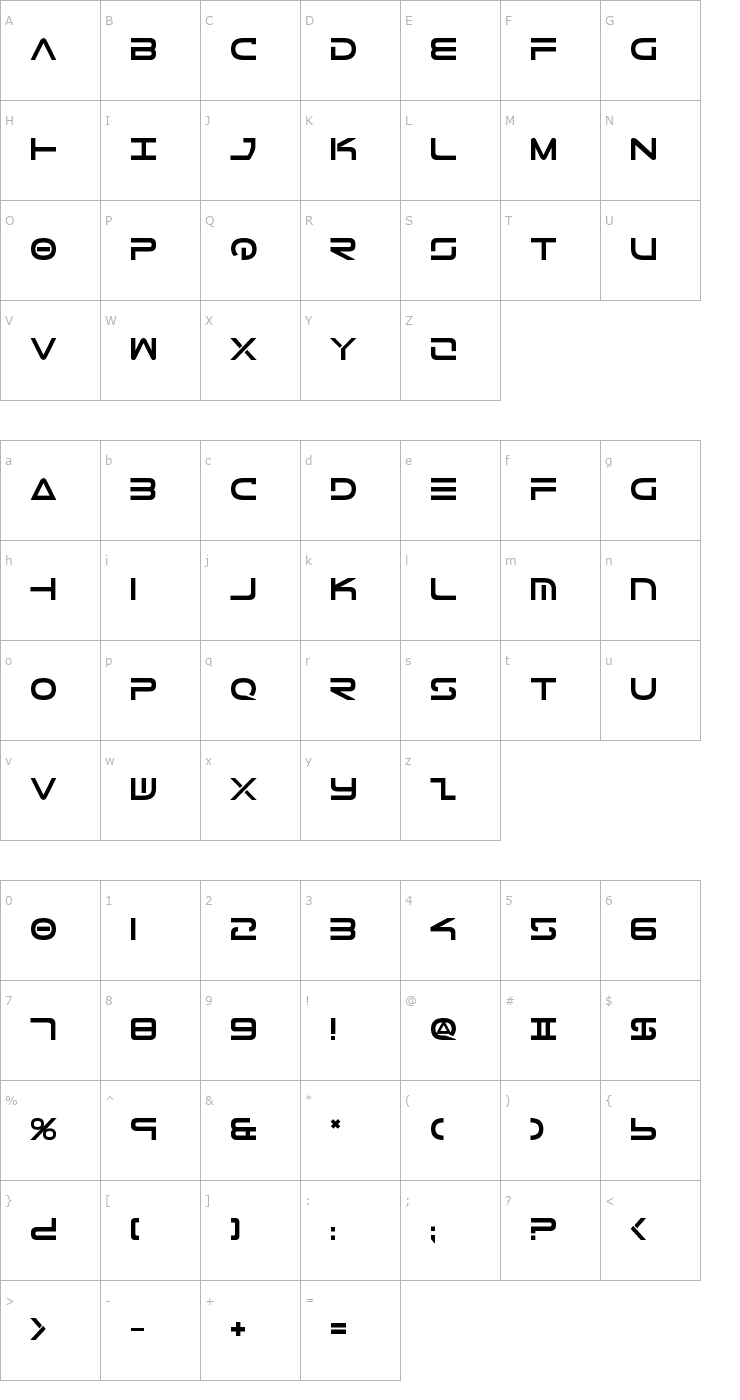 Character Map Tele-Marines Bold Font