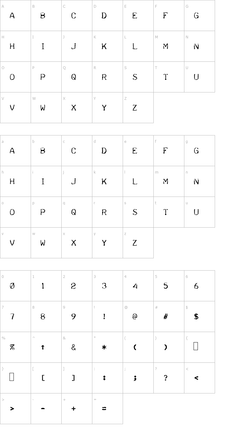 Character Map Teleprinter Font