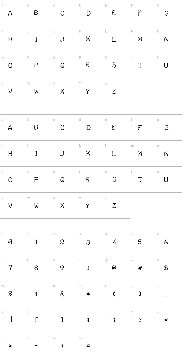 Character Map Teleprinter Intalic Font