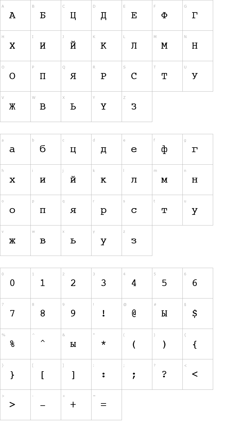 Character Map Teletext Russian Font