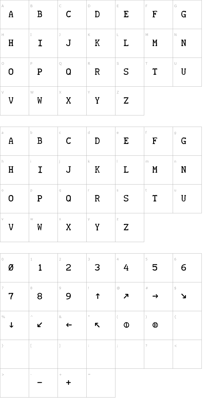 Character Map Teletype 1945-1985 Font