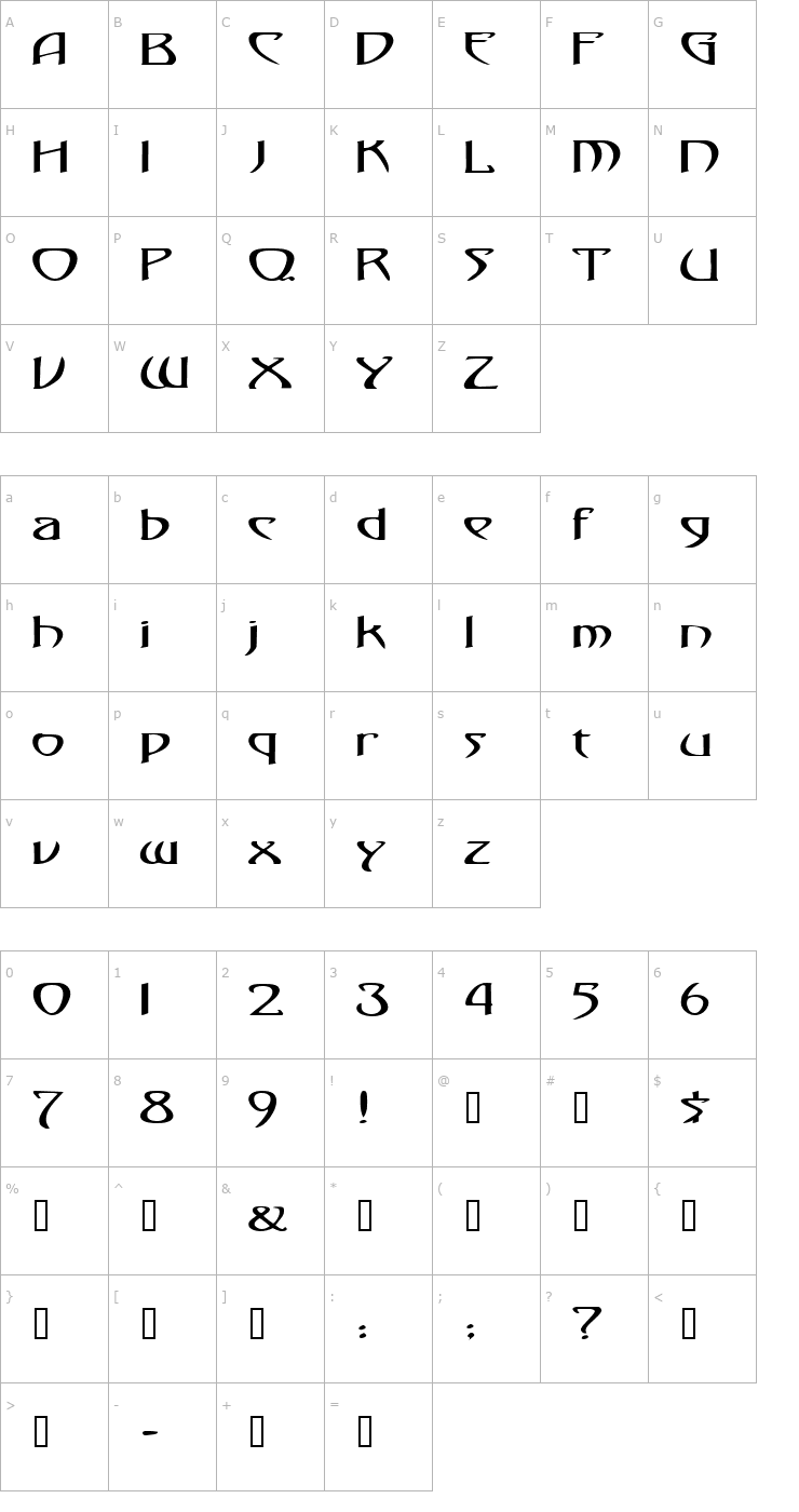 Character Map TemplarExtended Font