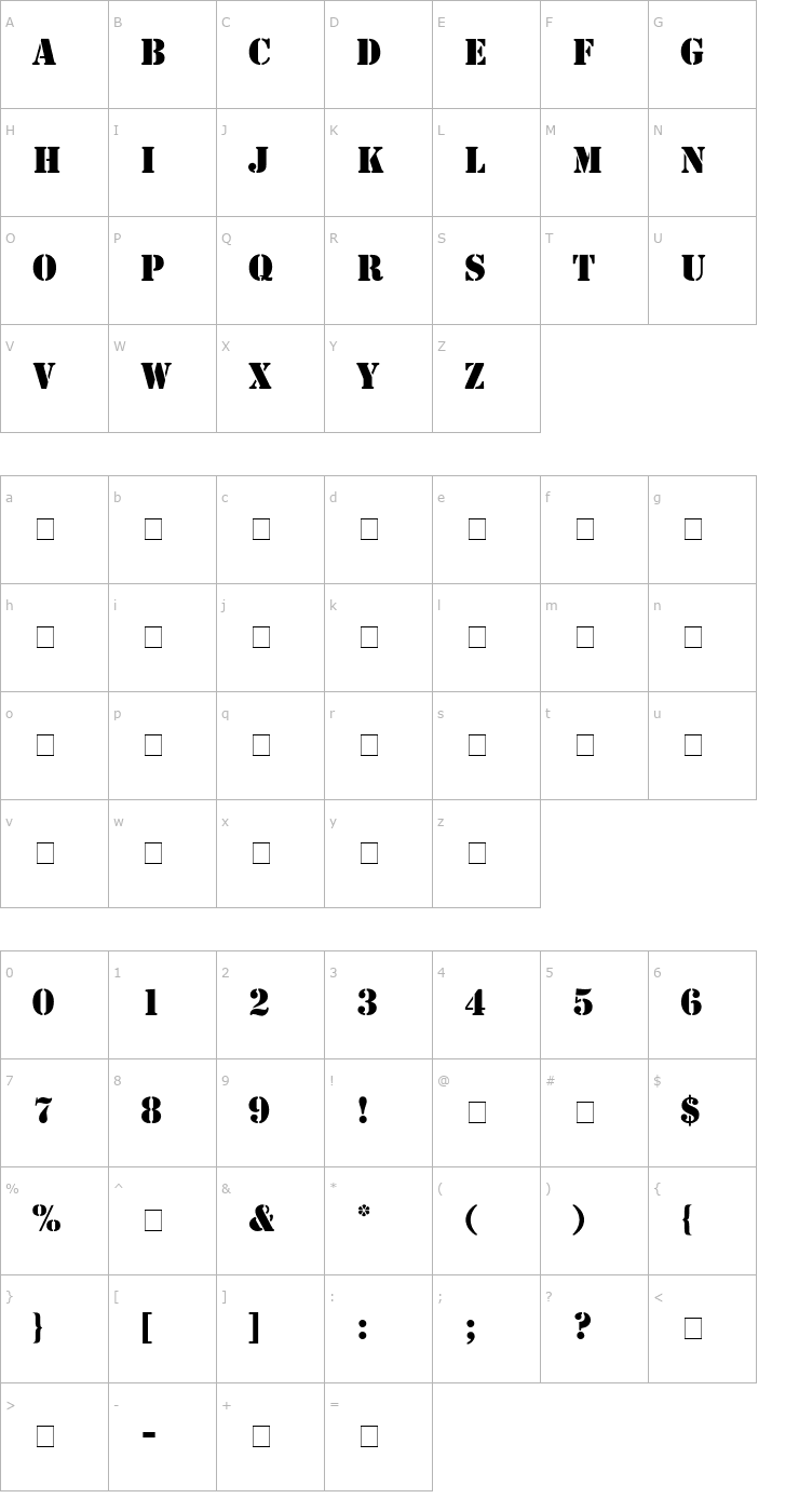 Character Map Template Caps SSi Bold Font
