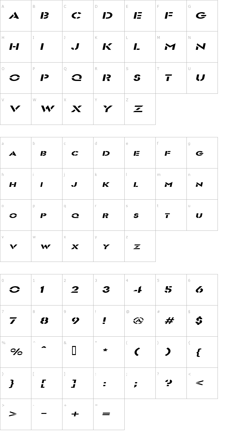 Character Map Templett Extended Italic Font