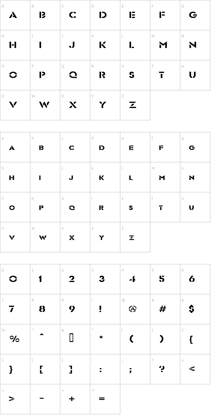 Character Map Templett Wide Normal Font