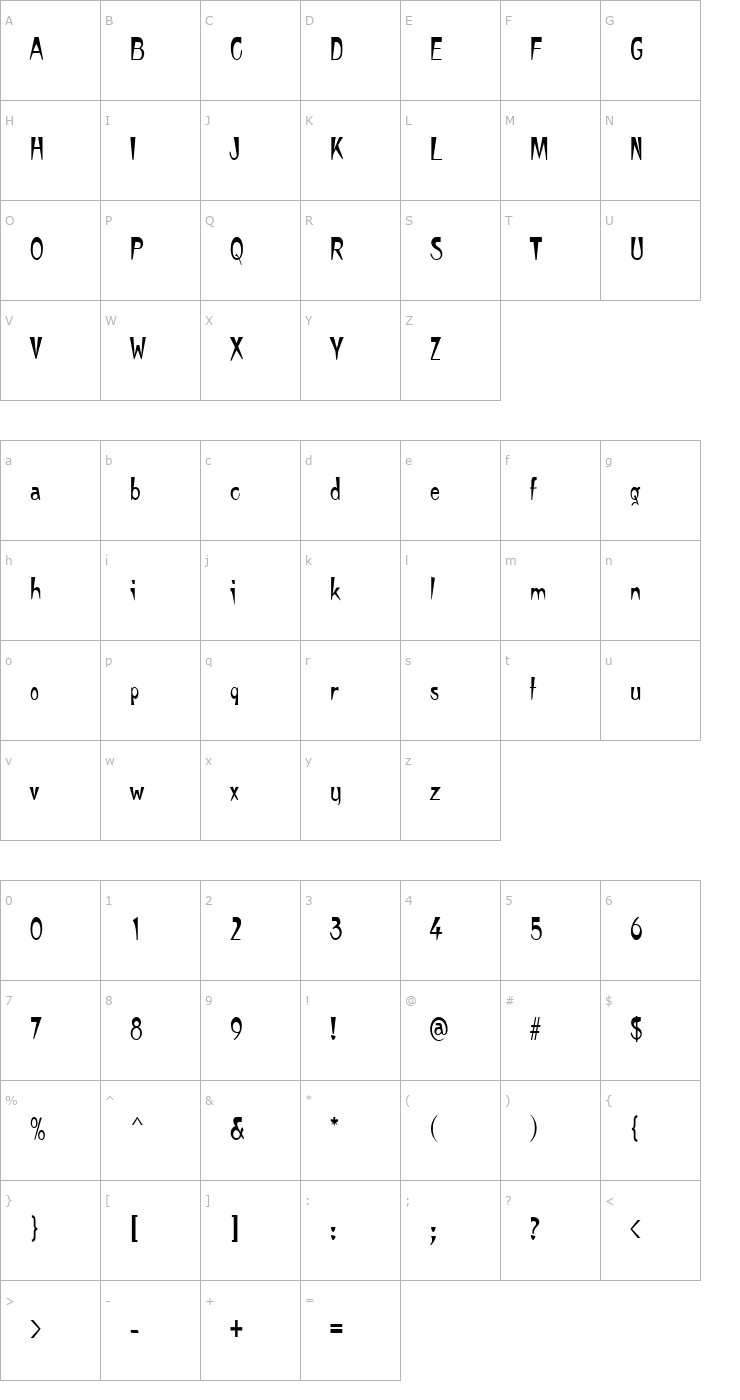 Character Map TempuraNarrow Regular Font