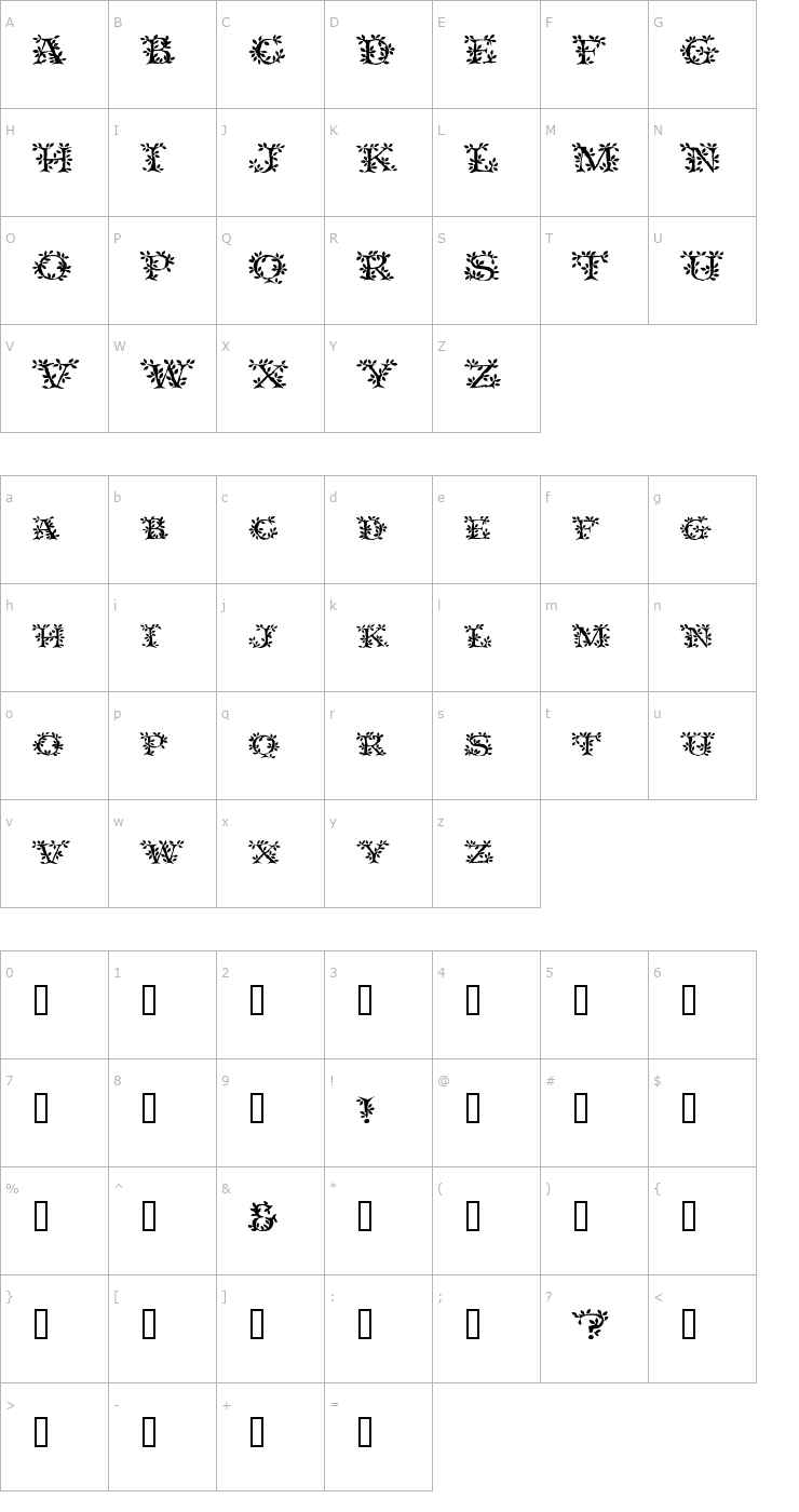 Character Map Tenderleaf Font