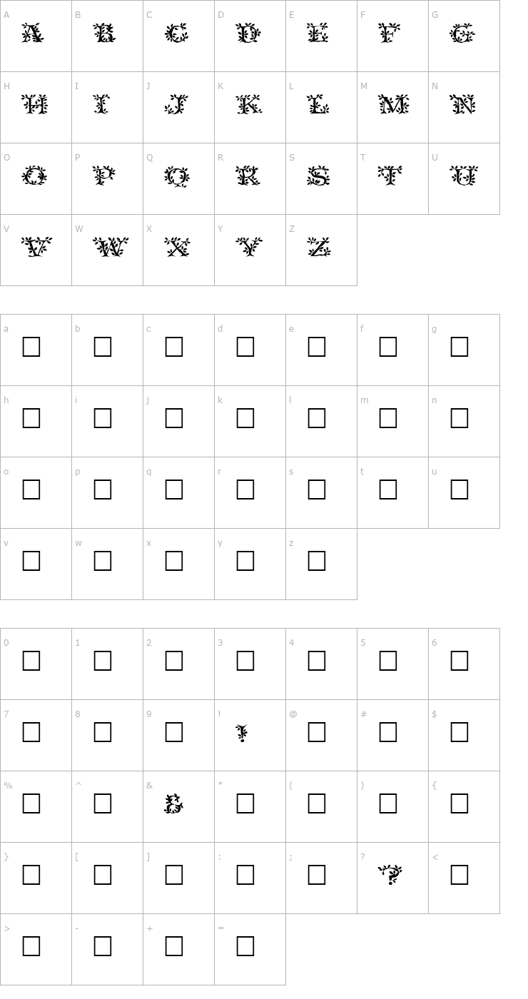Character Map Tenderleaf Regular Font