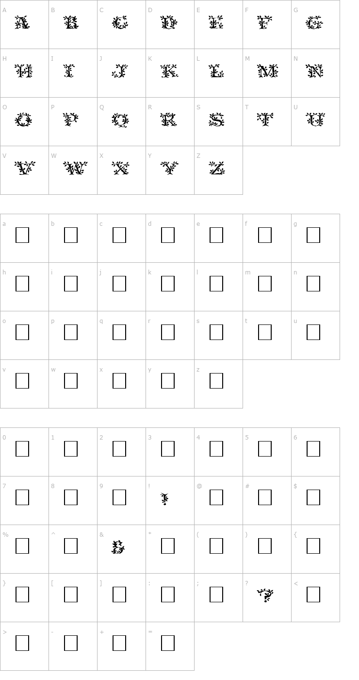 Character Map TenderleafCaps Font