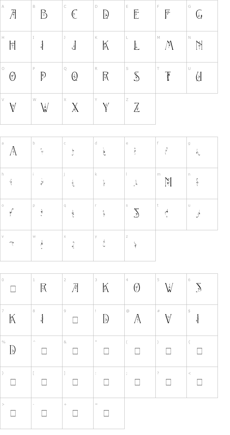 Character Map Tendril Medium Font