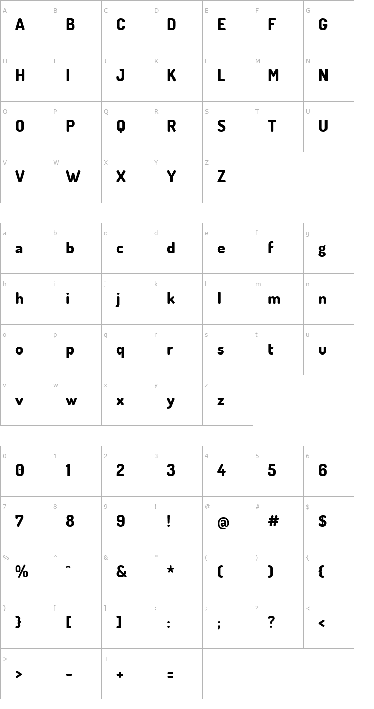 Character Map Terminal Dosis ExtraBold Font