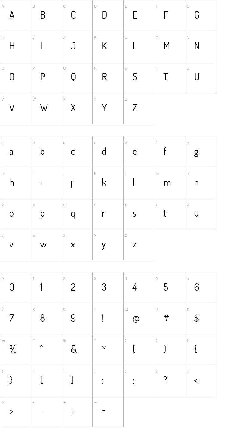 Character Map Terminal Dosis Font