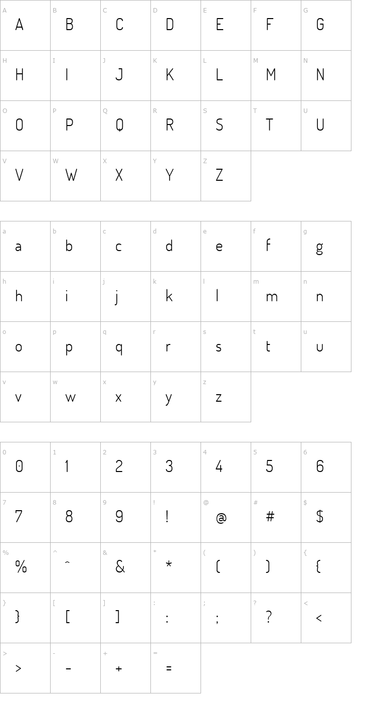 Character Map Terminal Dosis Light Font
