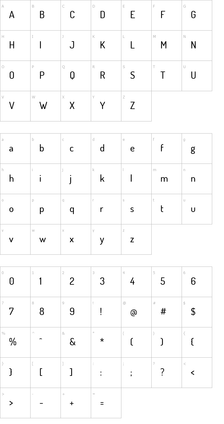 Character Map Terminal Dosis Medium Font