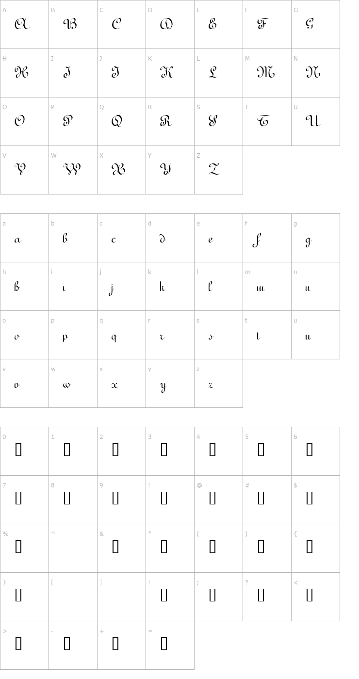 Character Map Terpsichore Font