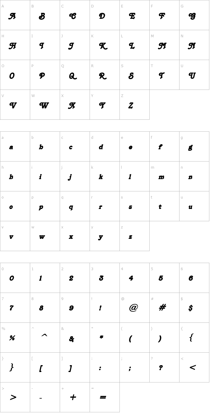 Character Map Terra BoldItalic Font
