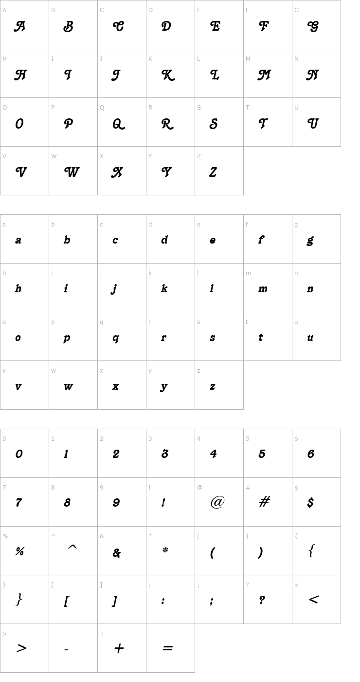 Character Map Terra Italic Font