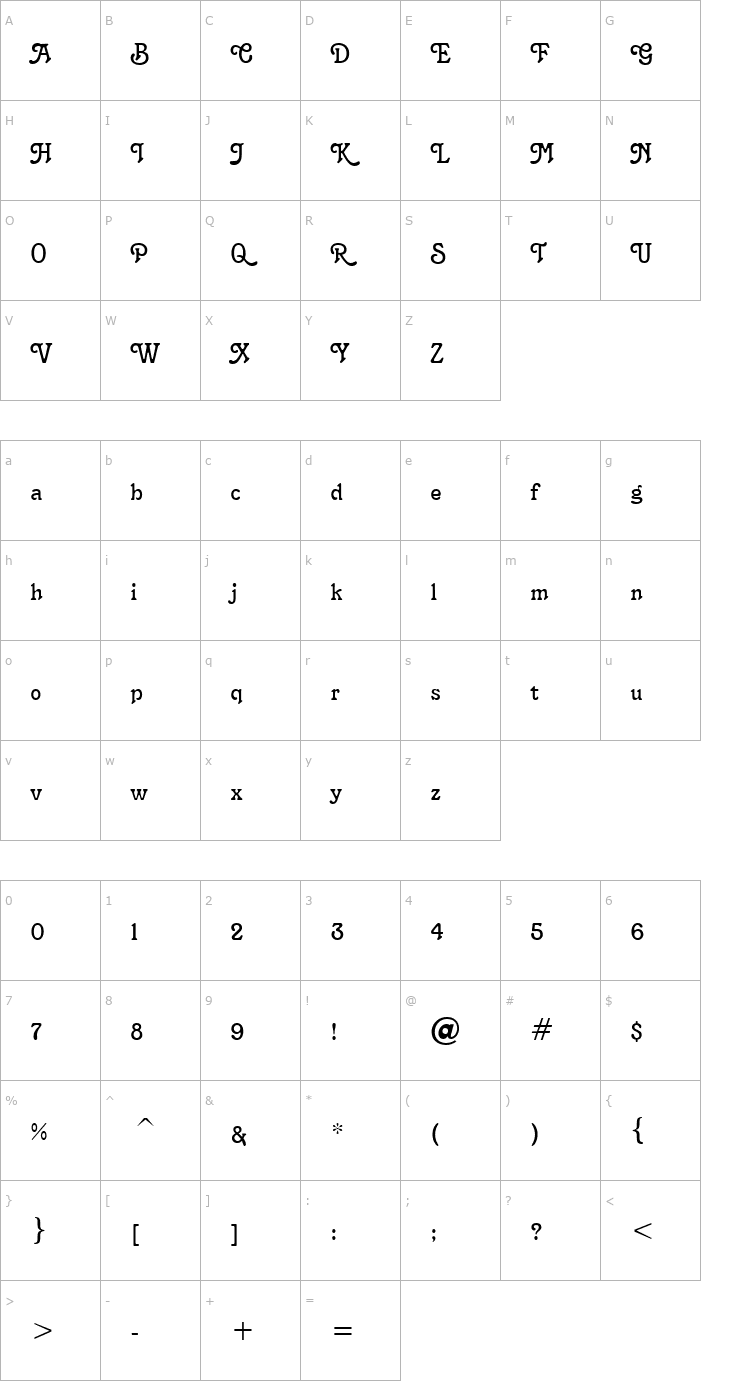 Character Map Terra Narrow Normal Font