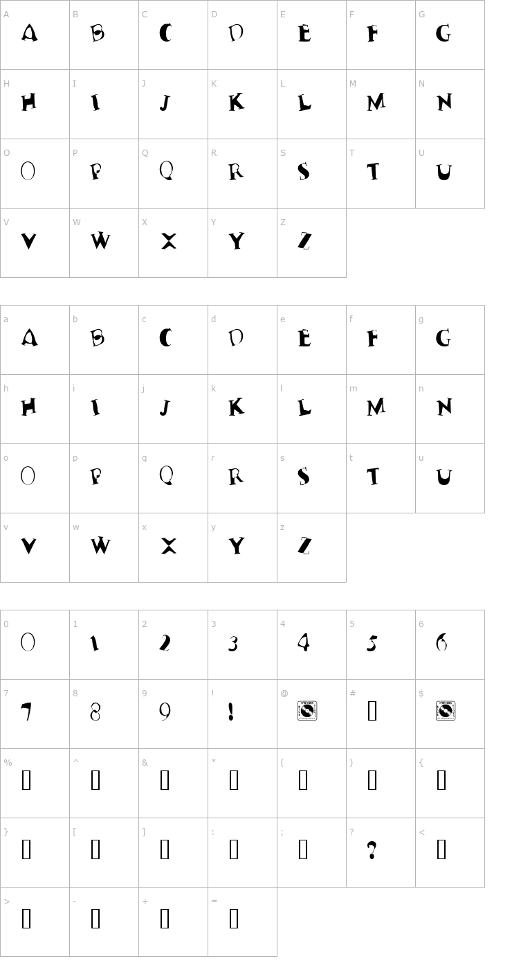 Character Map Terrible Nerves Font