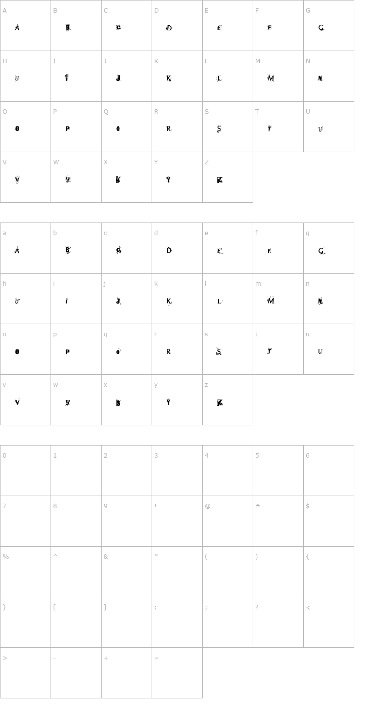 Character Map Terror 2005 Font