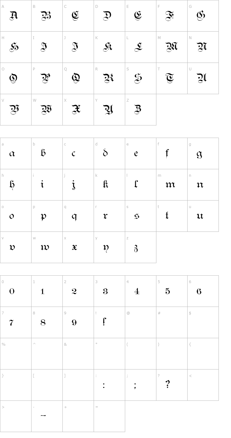 Character Map Teutonic No1 DemiBold Font