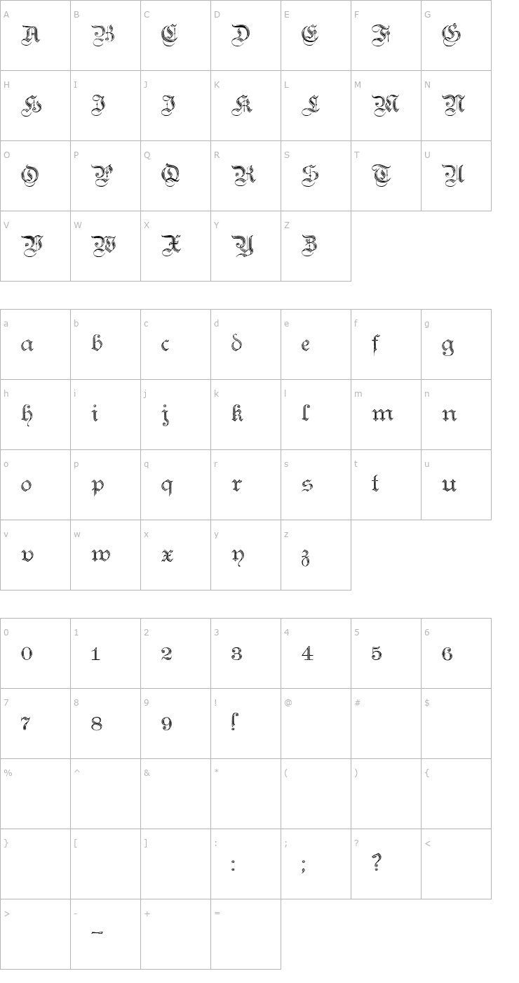 Character Map Teutonic No2 DemiBold Font