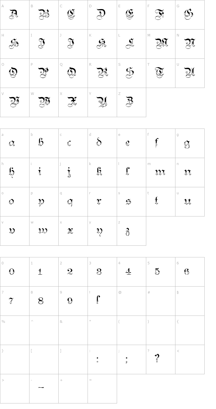 Character Map Teutonic No3 DemiBold Font