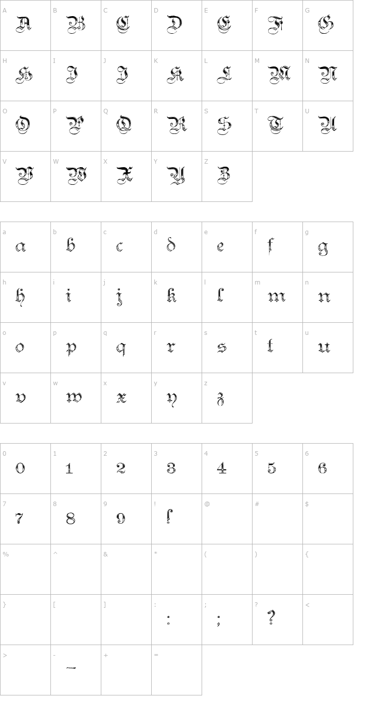 Character Map Teutonic No4 DemiBold Font