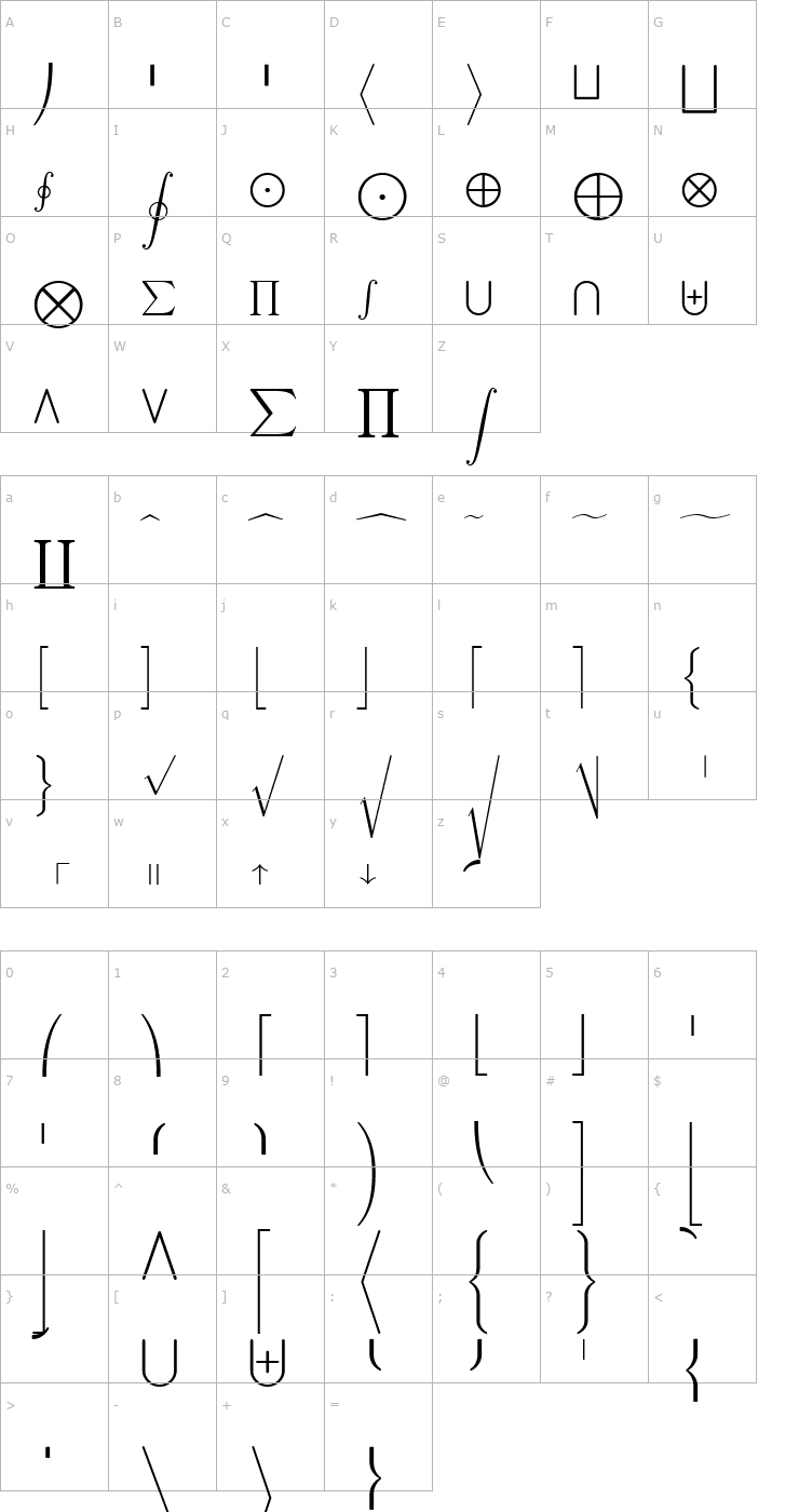 Character Map TeXplus EX Font