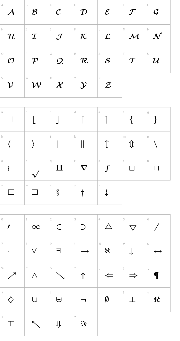 Character Map TeXplus SY Bold Font