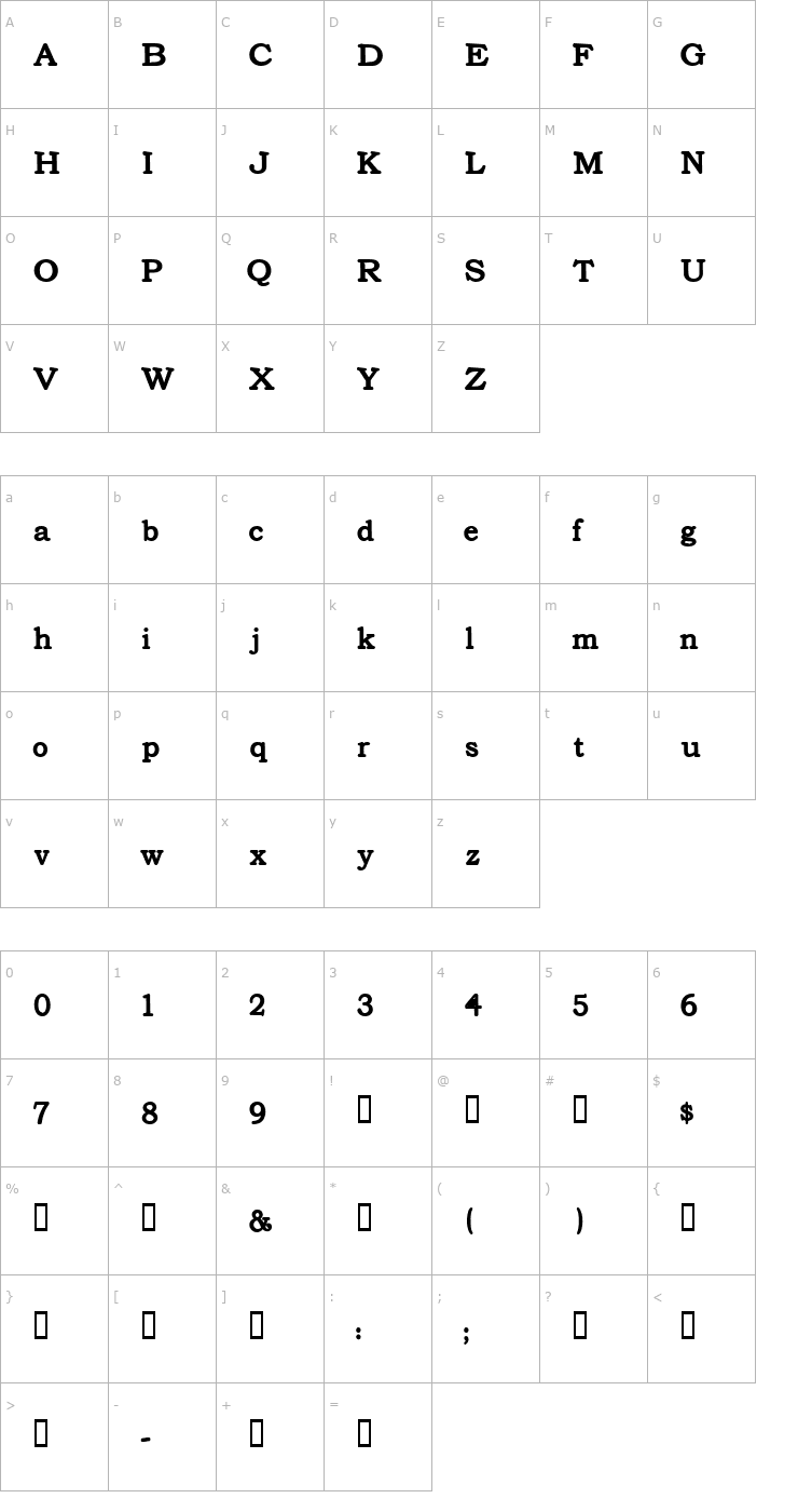 Character Map Text Serif Heavier HPLHS Font