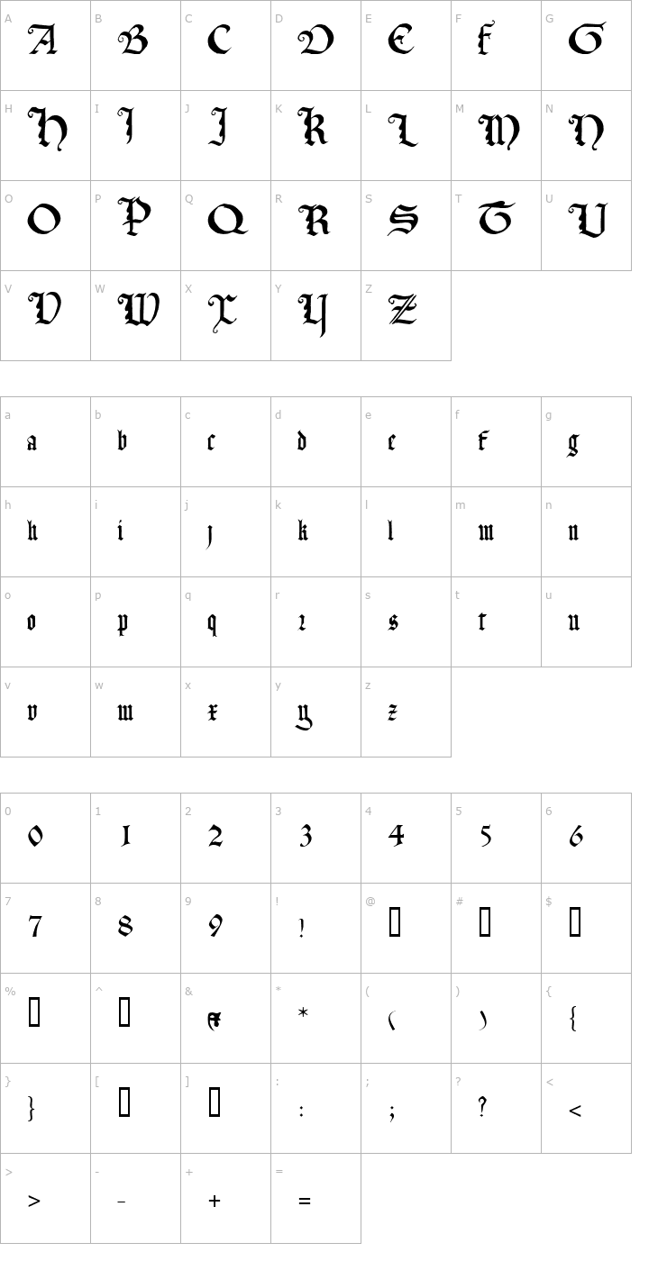 Character Map TexturaQuadrata Font