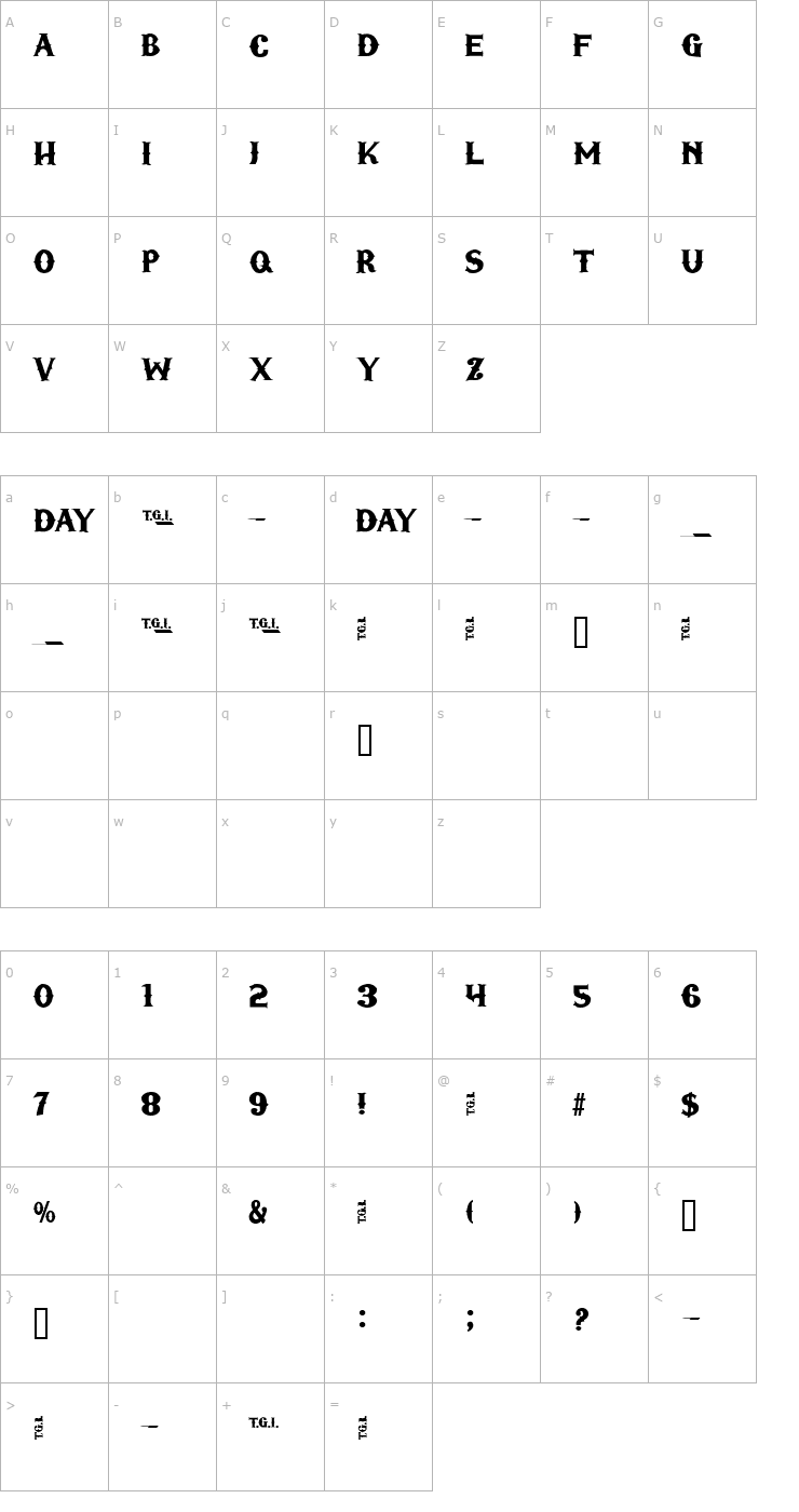 Character Map TGIFriday Font