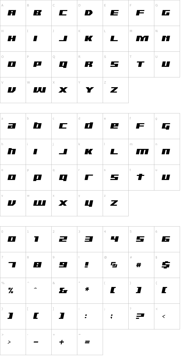 Character Map TGR 3.0 E Italic Font