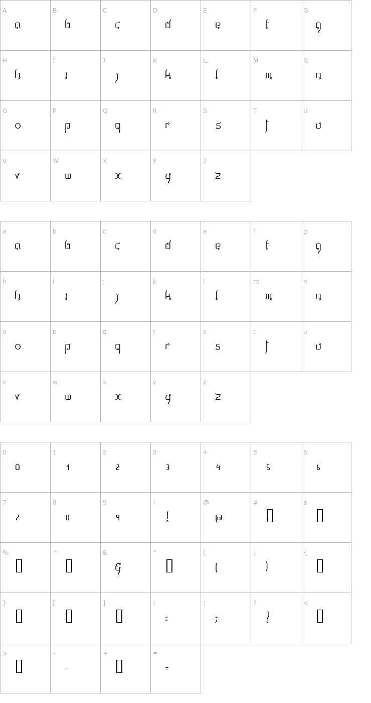 Character Map Thaiga Thin Font