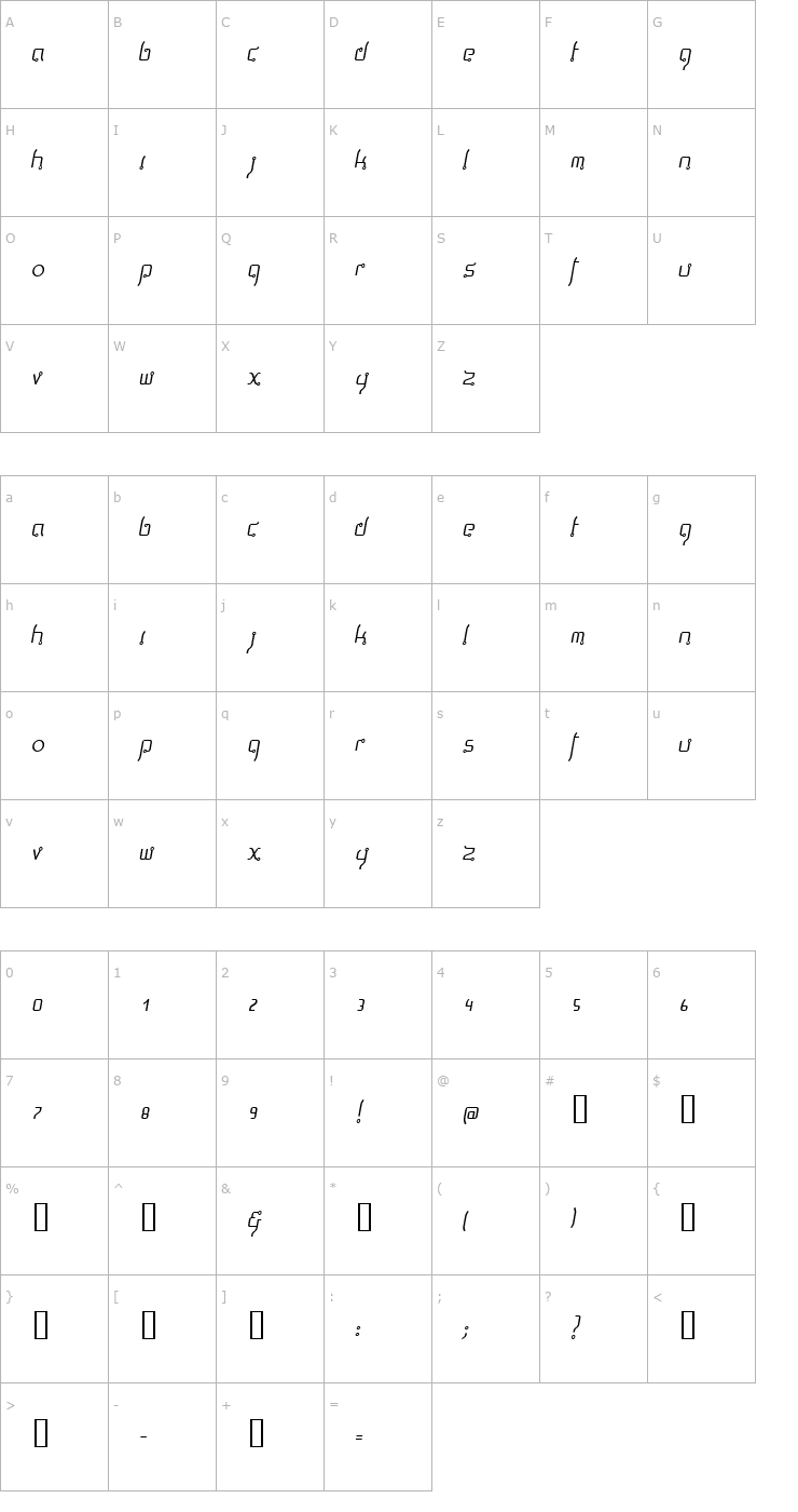Character Map Thaiga ThinItalic Font