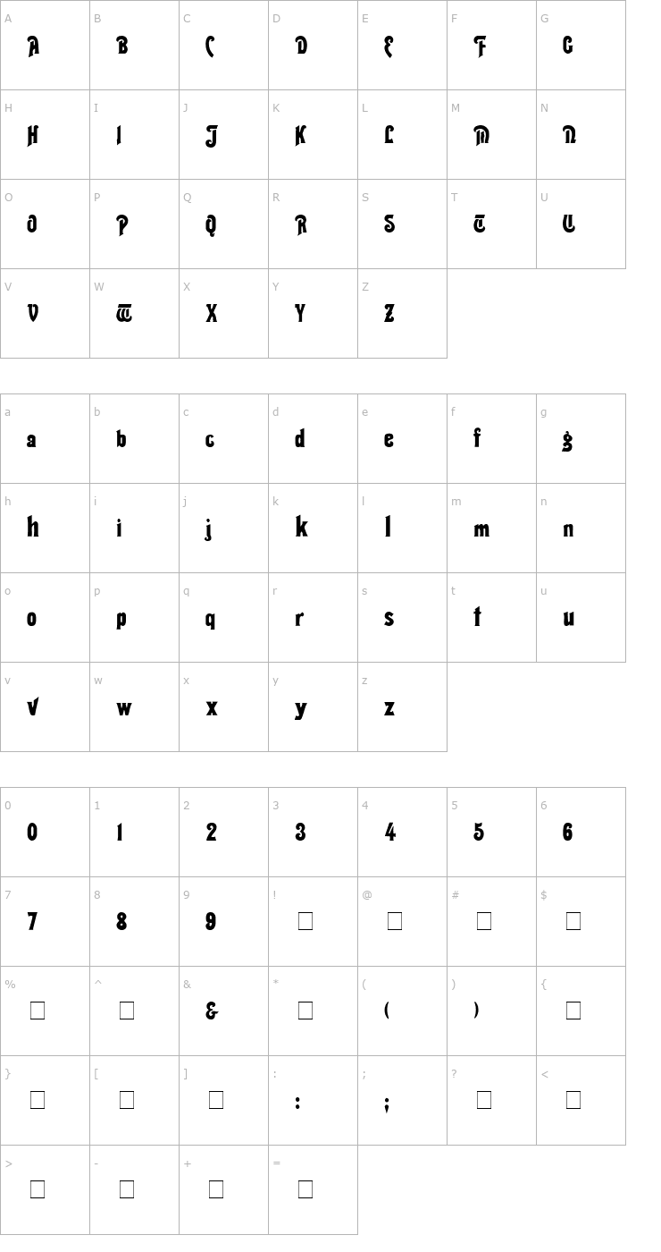 Character Map Thalia Normal Font