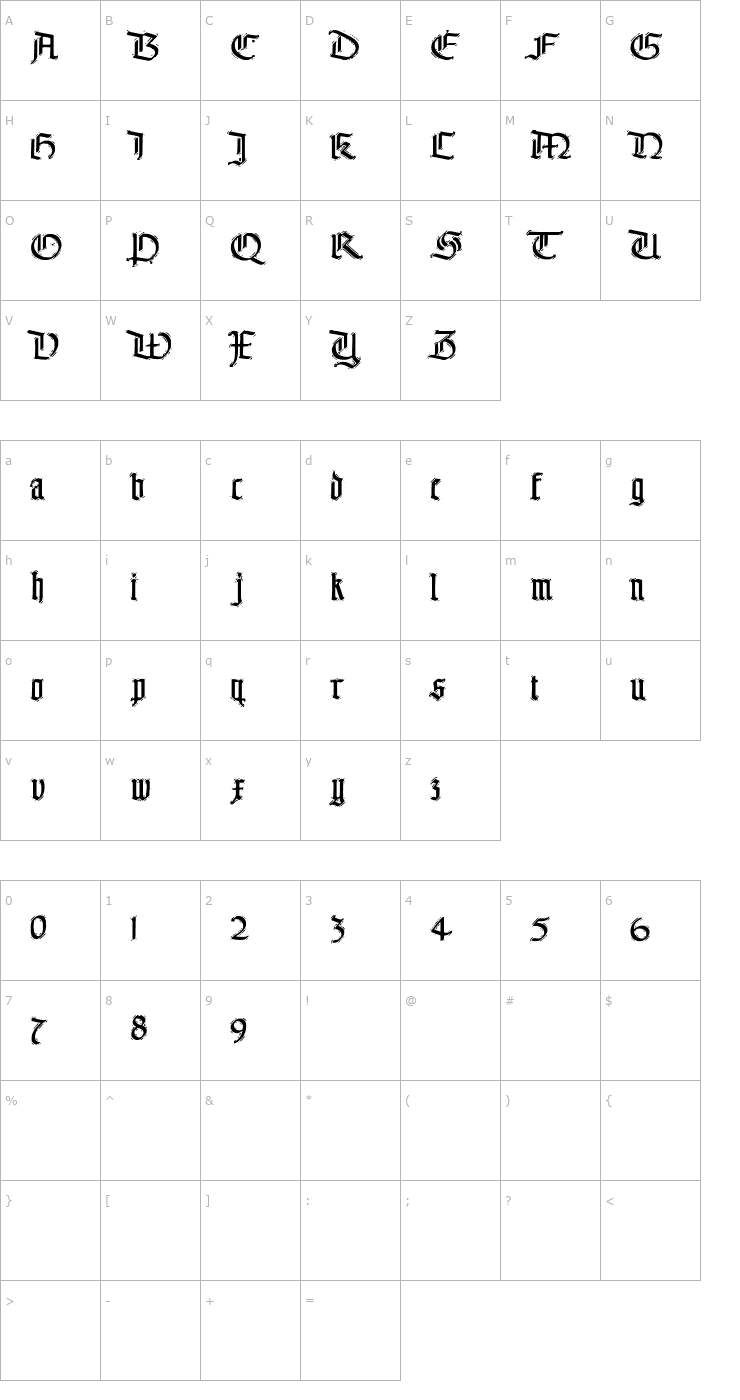 Character Map The End. Font