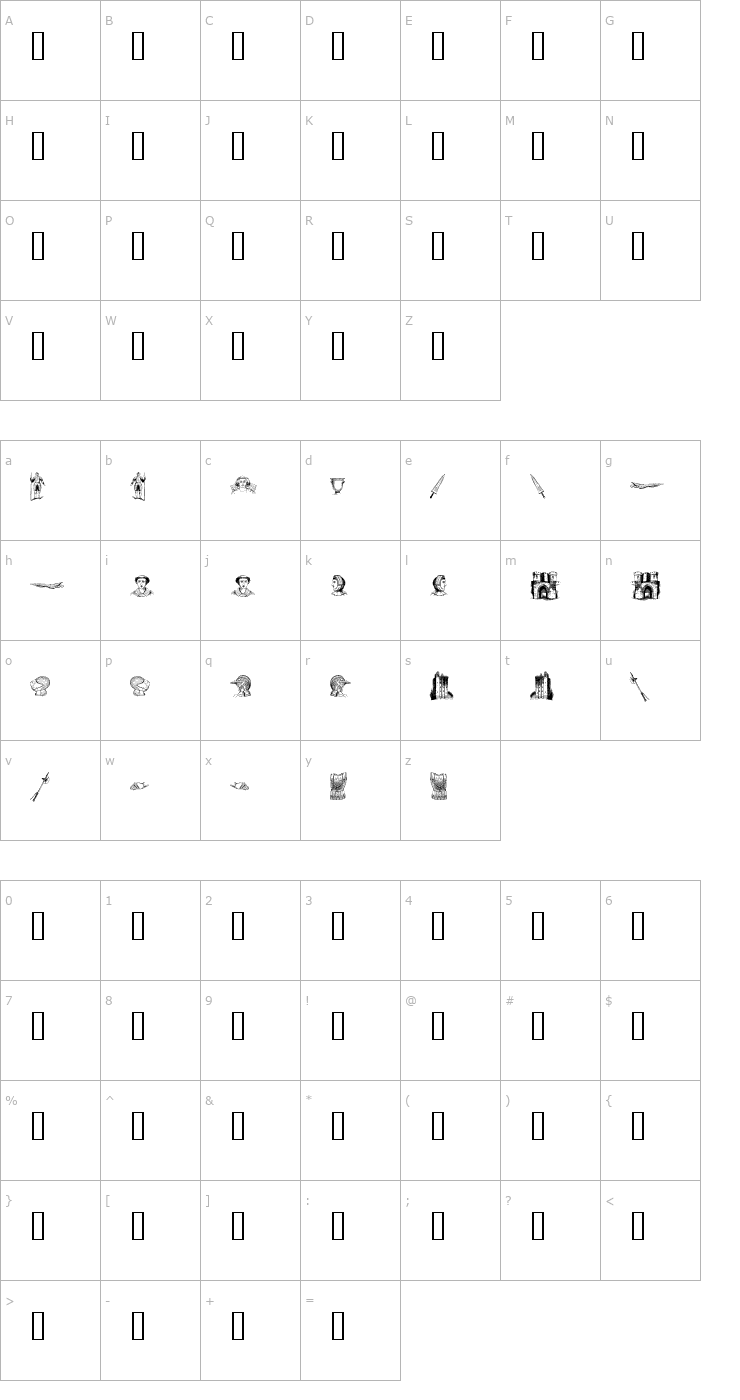 Character Map the middle ages I Font