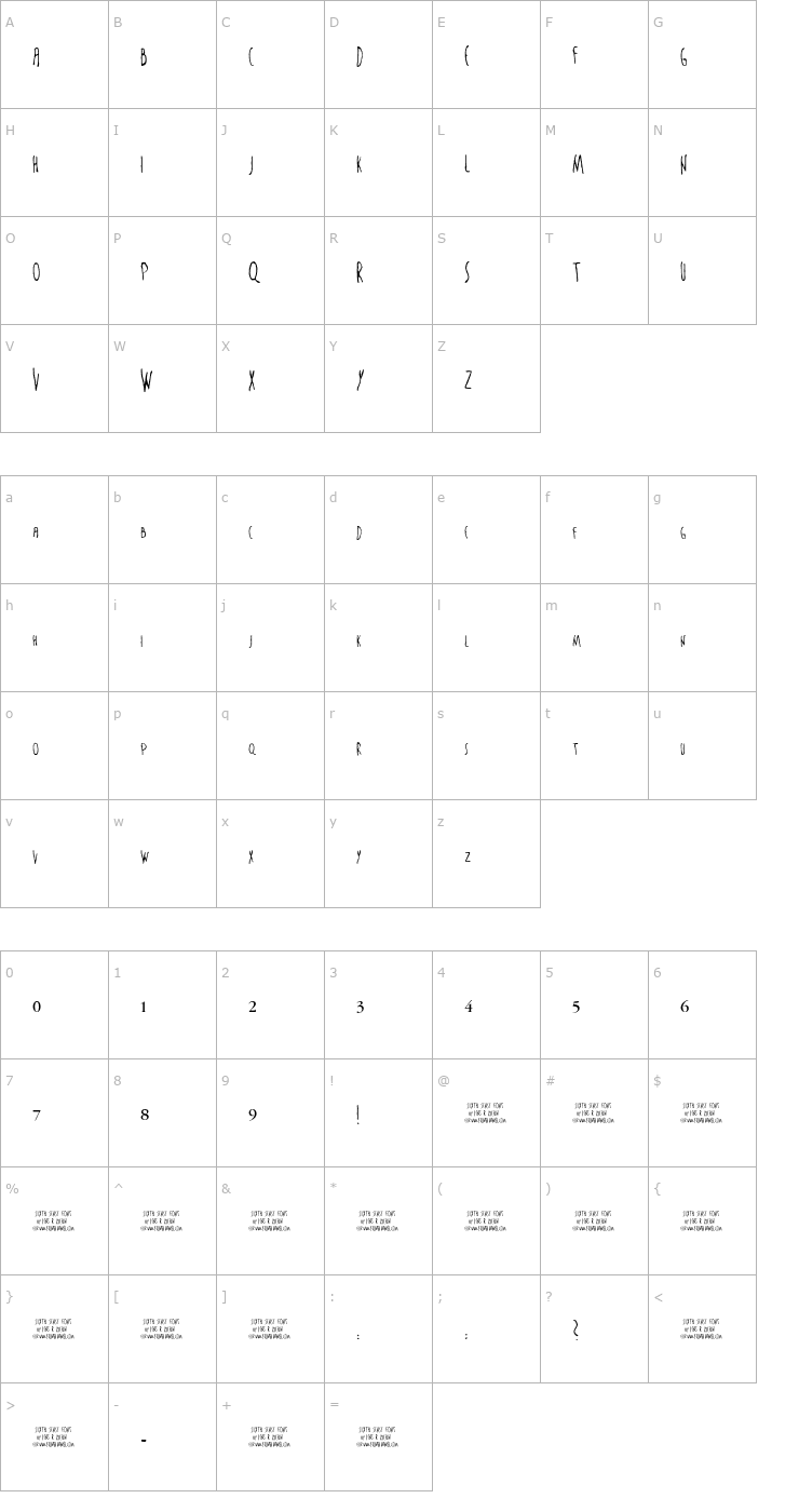 Character Map The Sixth Sense Font
