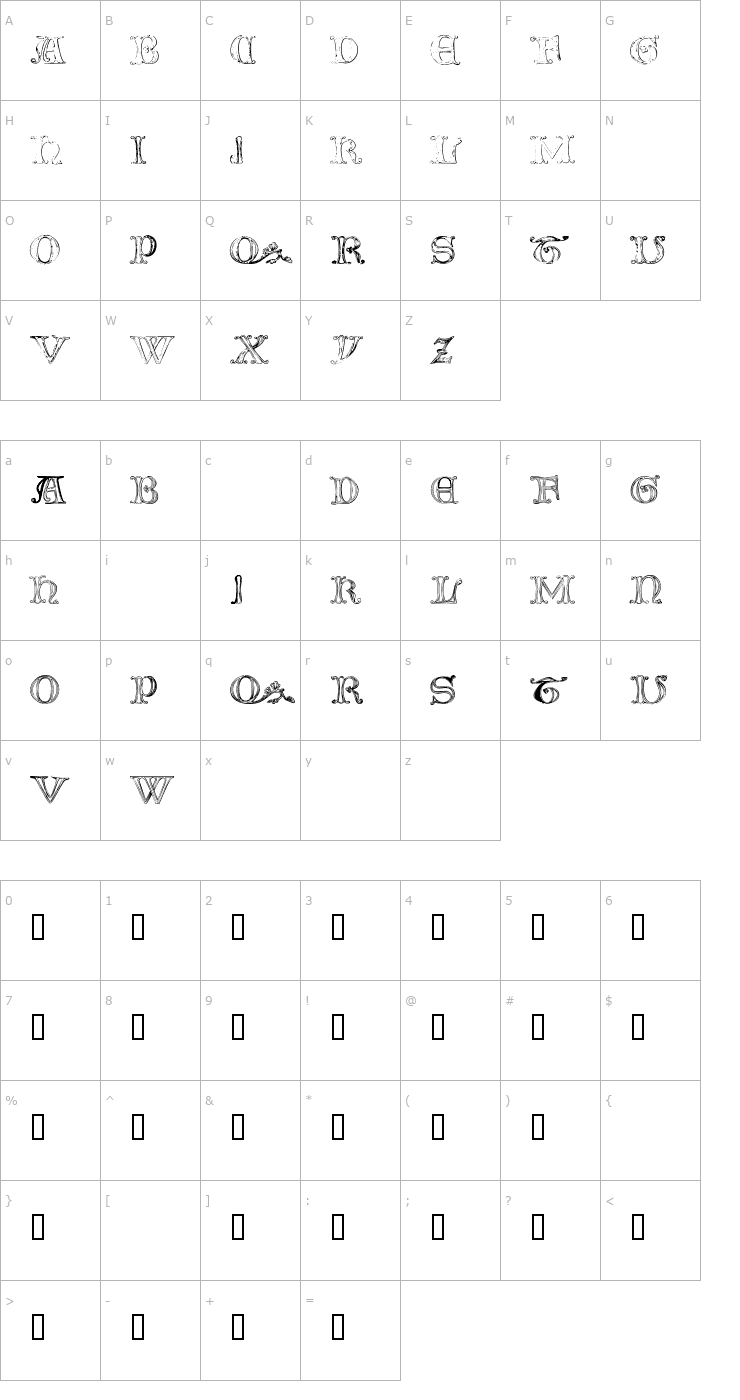 Character Map The Tomb (winter and spring) 1 Font