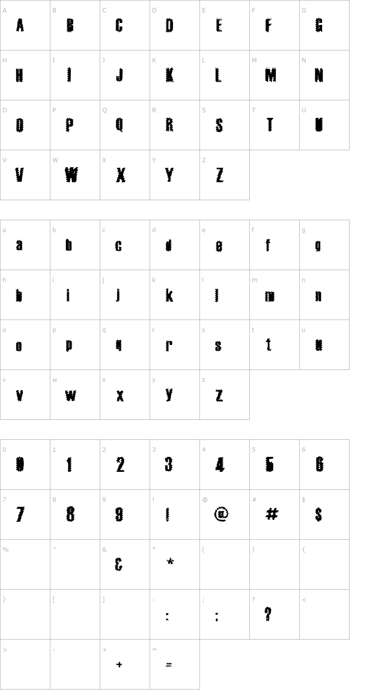 Character Map The World's Fiery Demise Font